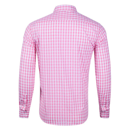 Men's Casual Plaid Shirt Pocket Turn Down Collar Button Long Sleeve Men's Shirt Blouse Pink Blue Shirt