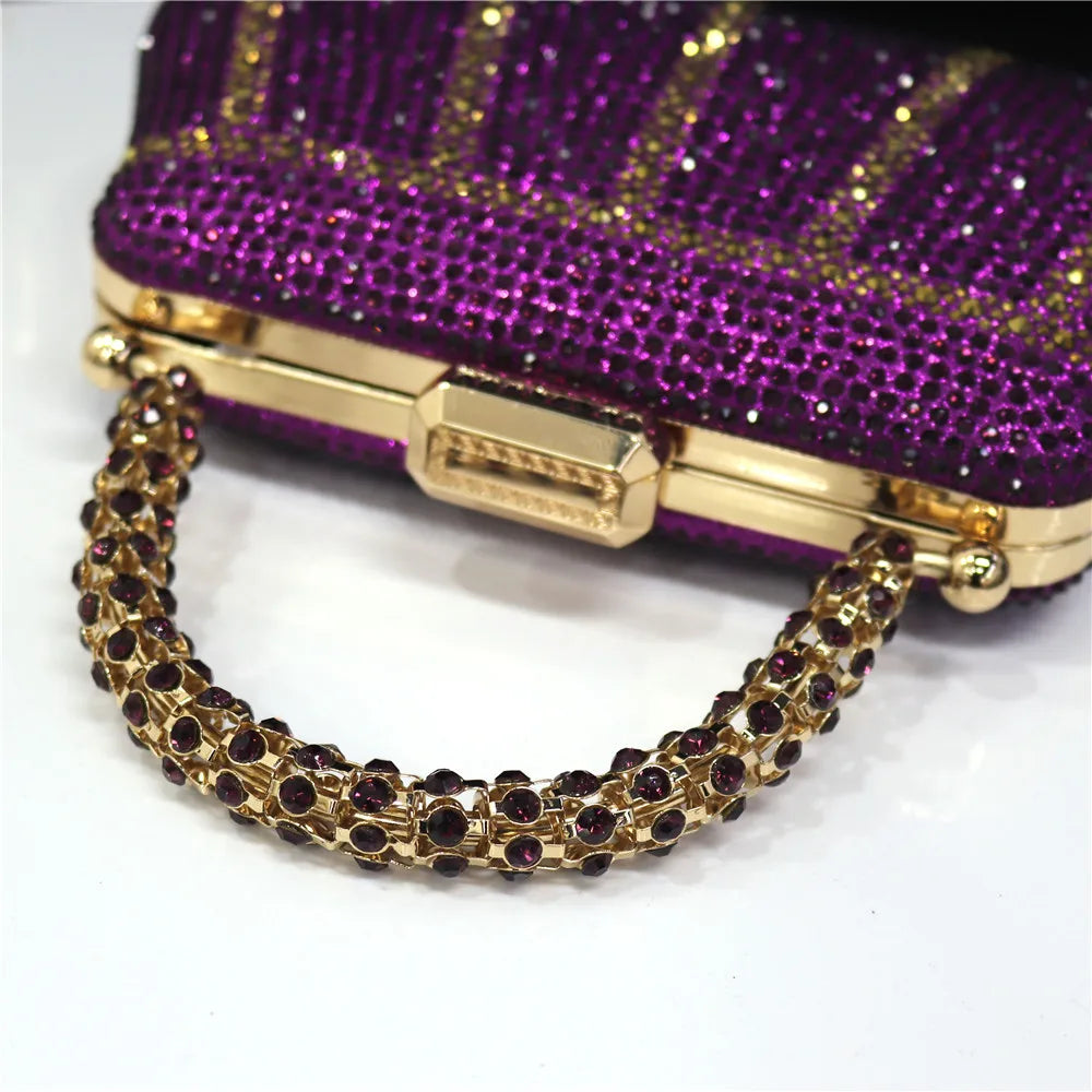 Exquisite Evening Bag With Diamond Design Fashion Handle Clutch Rhinestone Embellished Long Chain Bag
