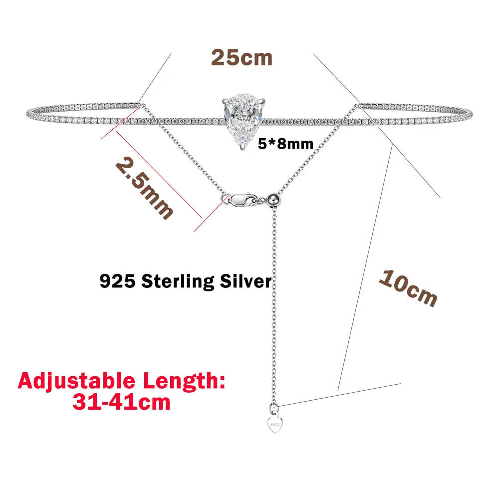 All Moissanite Tennis Necklace with Solitaire Waterdrop Diamond Riviera Necklace for Women 925 Sterling Silver Adjustable Choker