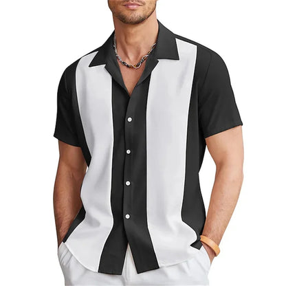 Bowling Shirts Button-Down Shirts Summer Casual Red Short Sleeve Color Block Lapel Street Wear Fashion