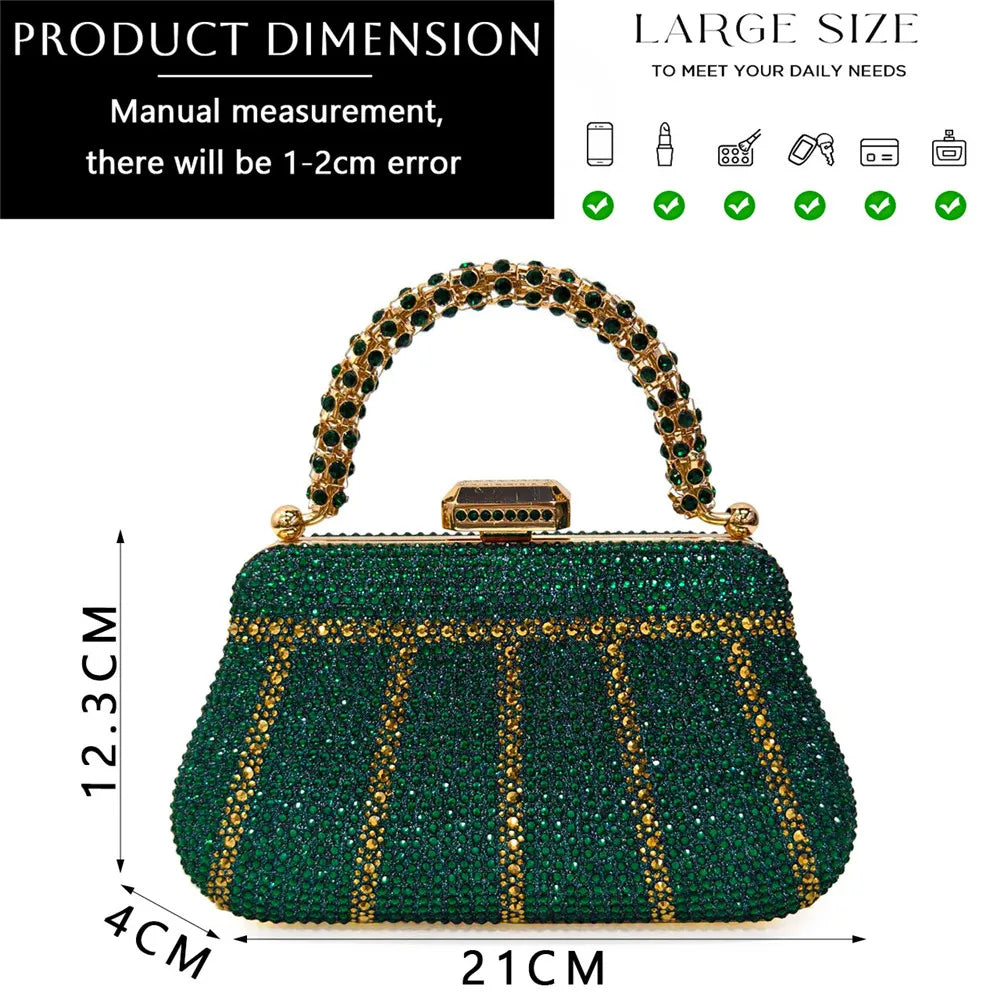 Exquisite Evening Bag With Diamond Design Fashion Handle Clutch Rhinestone Embellished Long Chain Bag