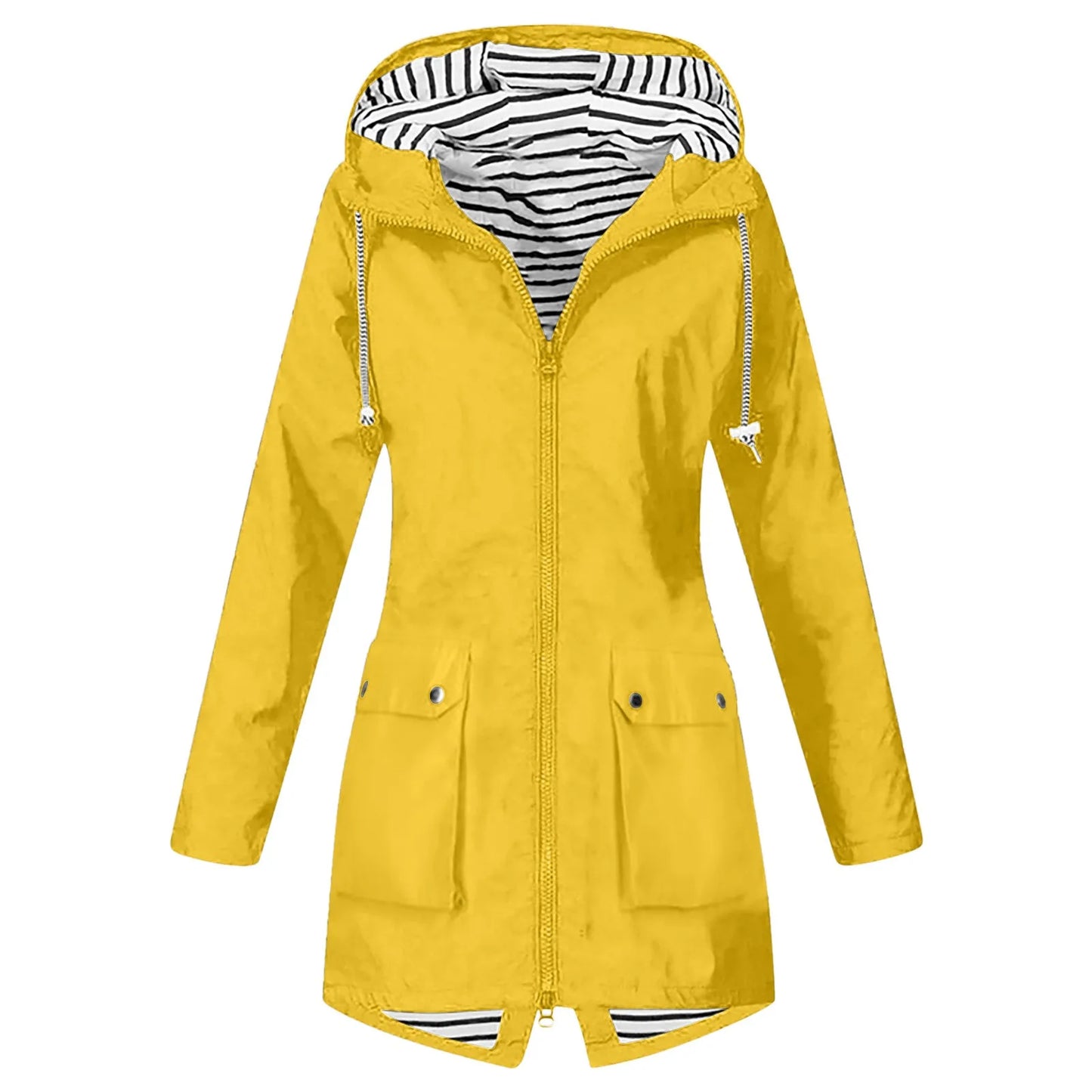 Hooded Lightweight Long Sleeve Windbreaker Zip Up Drawstring Windproof Raincoat Plus Size Long Coat Outdoor