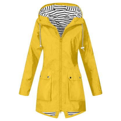Hooded Lightweight Long Sleeve Windbreaker Zip Up Drawstring Windproof Raincoat Plus Size Long Coat Outdoor