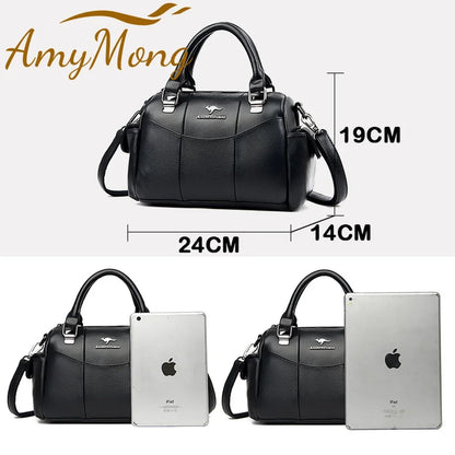 Designer Women Soft Leather Handbags Luxury Female Shoulder Crossbody Bag Brand Messenger Boston Bag