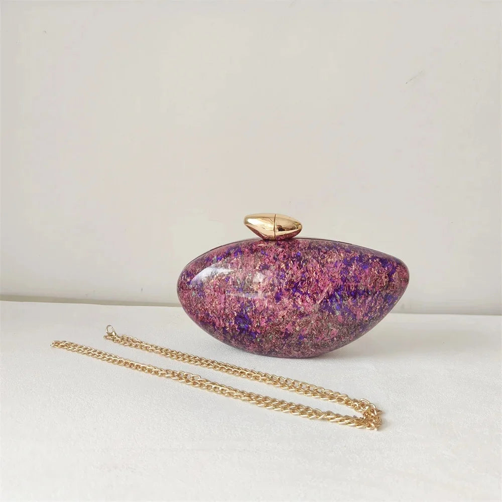 Shell Brand Pearl Brown Marble Acrylic Box Clutches Evening Bag Bridal Handbag