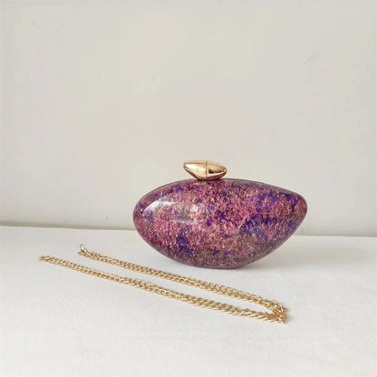 Shell Brand Pearl Brown Marble Acrylic Box Clutches Evening Bag Bridal Handbag