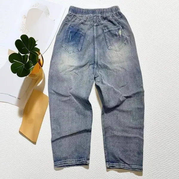 Sequin Letter Elastic Waist Jeans High Waist Denim Graffiti Print Harem Pants as photo / M as photo / L as photo / XL as photo / M-as photo / L-as photo / XL-