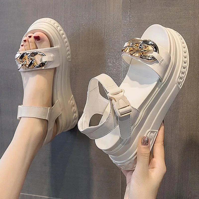 Sandals Women High-heel Platform  New Genuine Leather Women Summer Sandals