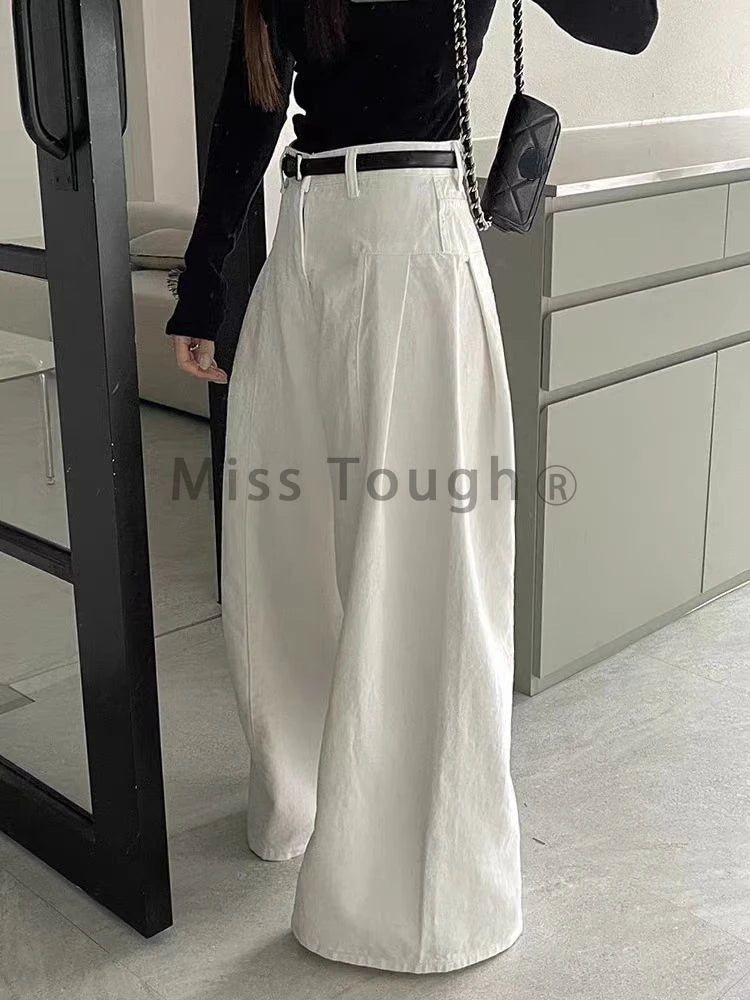 Wash Wide Leg Jeans Women Loose Pant High Waist Slimming Straight Trouser