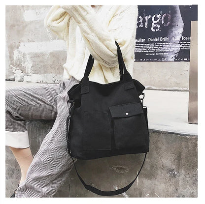 Fashion Canvas Bags Students Handbag Shoulder Bag Large Capacity Solid Color Totes Shopper Bag Casual Female CrossBody 2024