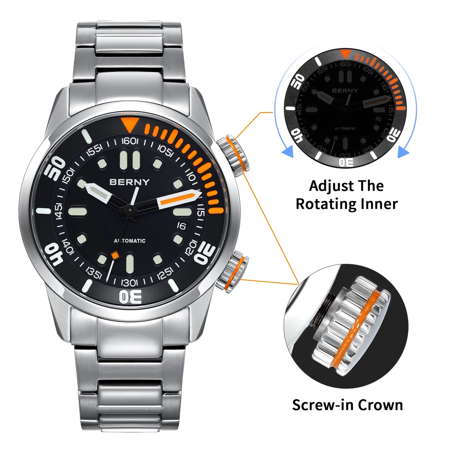 Automatic Dive Watch for Men Super Luminous Original Design 20 ATM Diver Wristwatch Sapphire