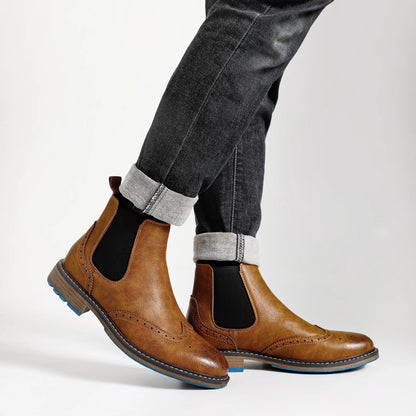 Brogue Chelsea Men Boots 2025 American style Comfortable Fashion Leather Boots