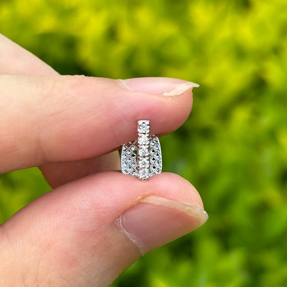 Single CZ Stone Vertical Bar Teeth Grillz 14K Gold Plated Cubic Zircon Tooth Caps