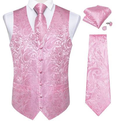 Luxury Paisley Men's Suit Vest Black Pink Red Wedding Prom Tuxedo Waistcoat Necktie Handkerchief Cufflink Sleeveless Jacket Vest