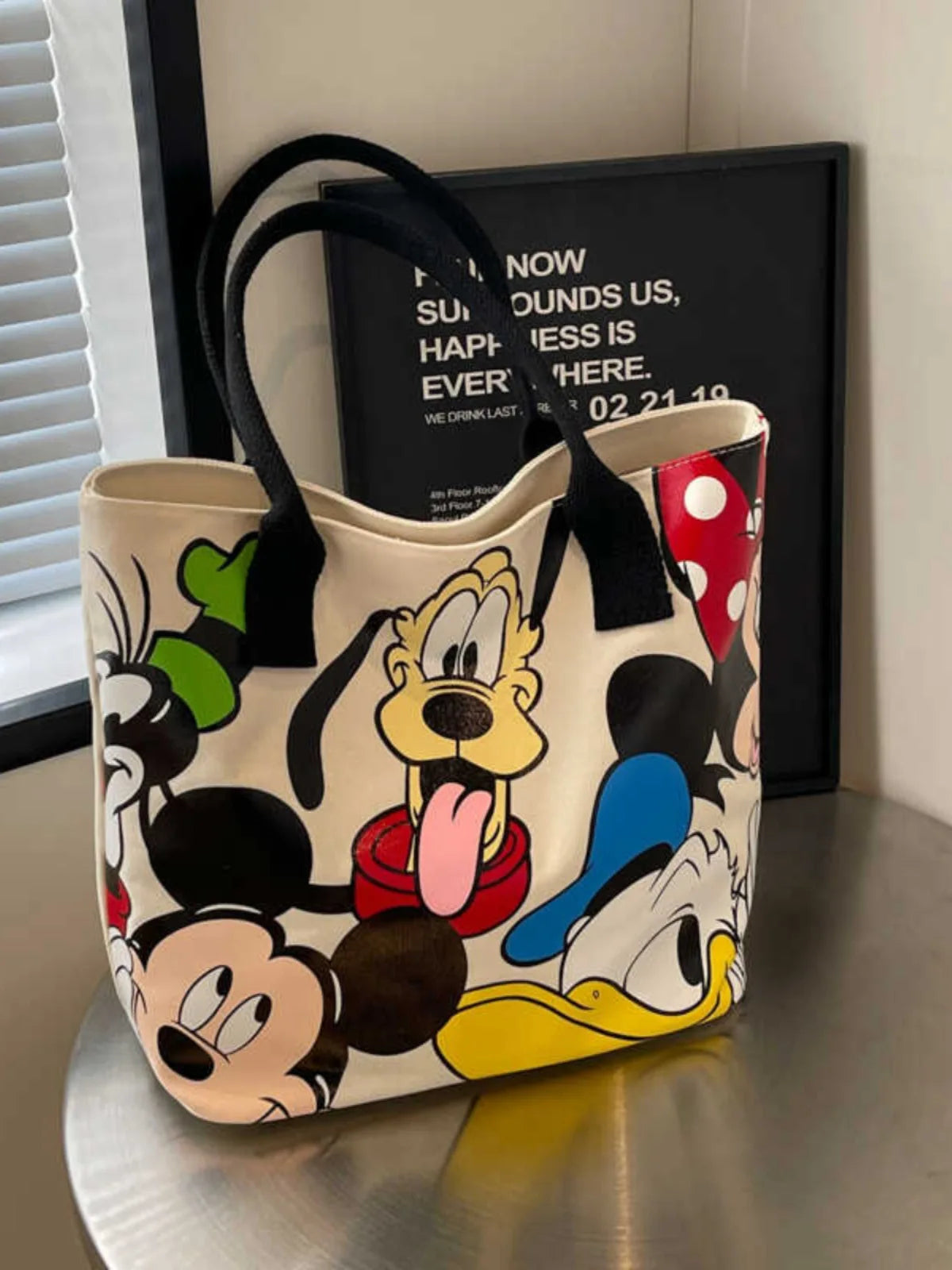 DisneyCartoon Mickey Fashion Versatile Large Capacity Canvas Shoulder Bag Women's Casual Versatile Tote Bag