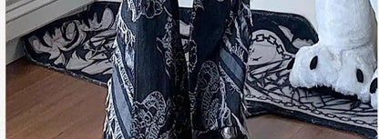 American Subculture Printed Dragon Pattern Raw Edge Slightly Flared Jeans Women's Low-waisted Slim Fit Flared Pants