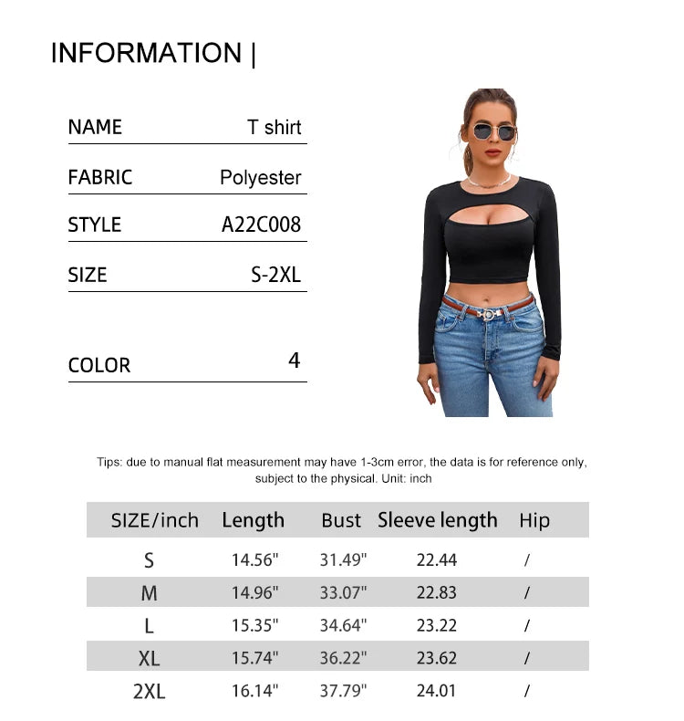 Women's Casual Round Neck Long Sleeve Crop Top Long Sleeve Hollow Fitness Crop Top