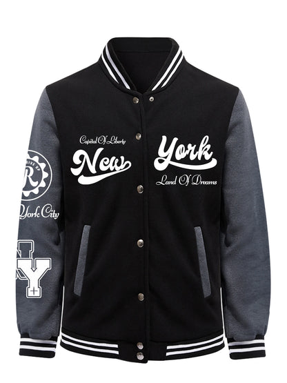New York Land Of Dreams Capital Of Liberly Baseball Jersey Men Retro Soft Coat Trendy American Jacket