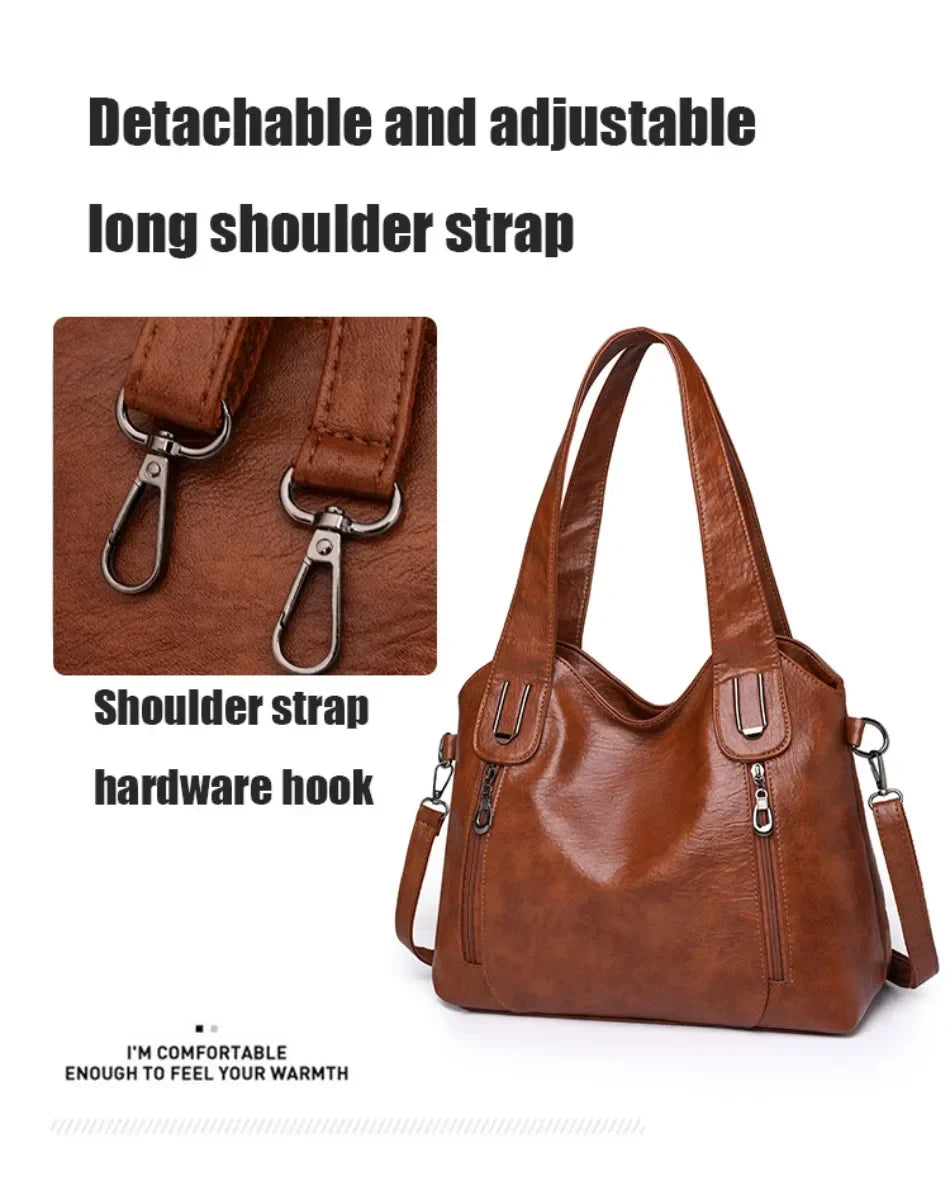 Solid Color Handbag Soft Leather Tote Bag Casual Big Shoulder Messenger Bags