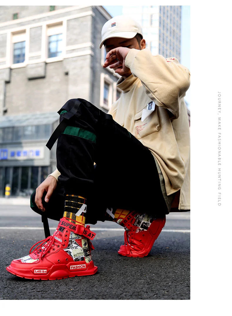 Men Shoes High Quality Sneakers Platform Breathable Lightweight Red Basket