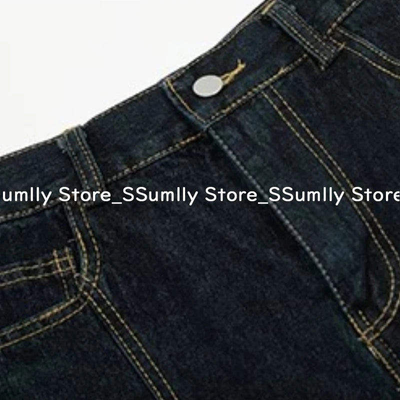 Embroidery Stitched Jeans Women Summer Loose Retro High Waisted Pants Y2k Design Wide Leg Cropped Shorts