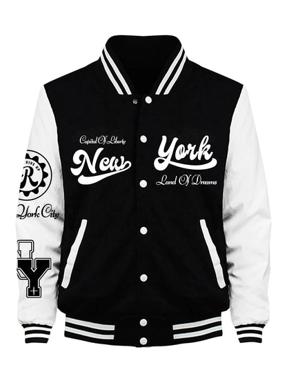 New York Land Of Dreams Capital Of Liberly Baseball Jersey Men Retro Soft Coat Trendy American Jacket