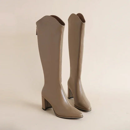 Zipper Thick High Heels Simple Thick High Heels Autumn Winter Boots Knee High
