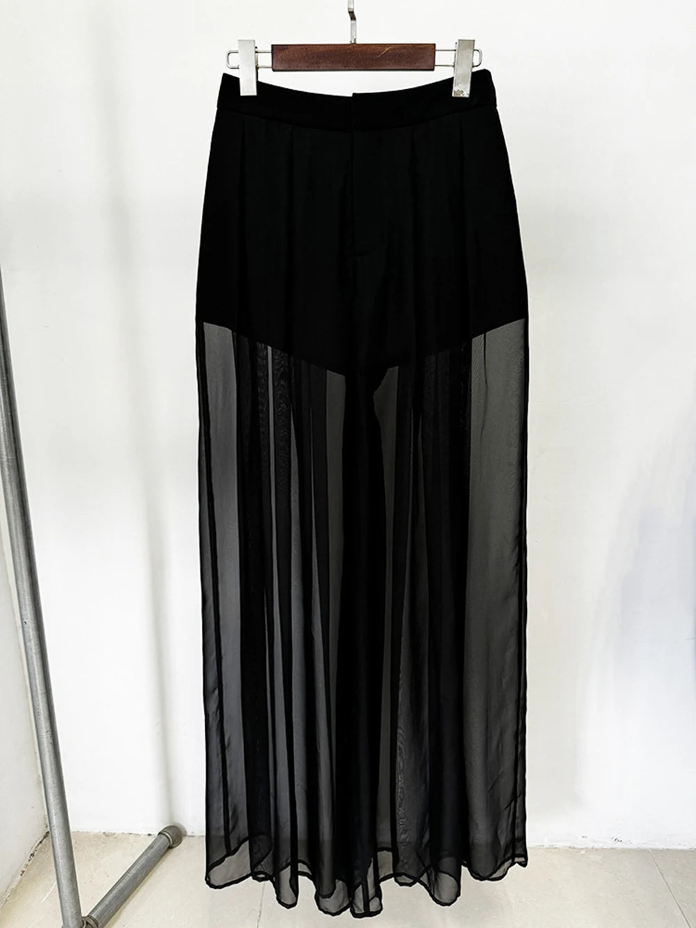 Women's Mesh Splicing Bead Sequin Blazer Wide legs Chiffon Pants Set Suit