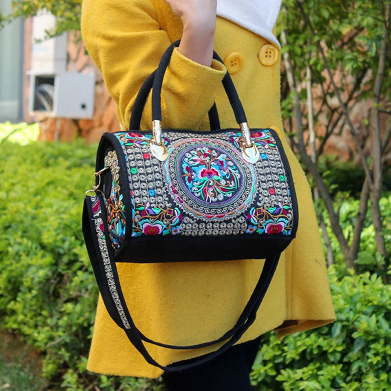 Women Shoulder Bag Handmade Embroidered Bohemia Handbag Large Capacity Canvas Shopping Tote