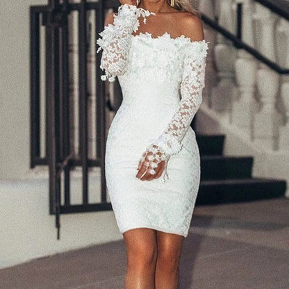 White Lace Dress Long Sleeve Dress Bodycon Off Shoulder Lace Wedding