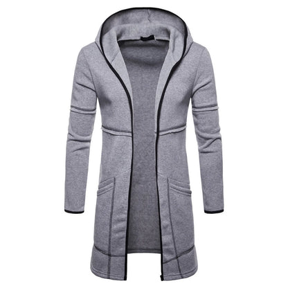 Men Women Overcoats Solid Color Loose Long Sleeve Hooded Long Cardigan