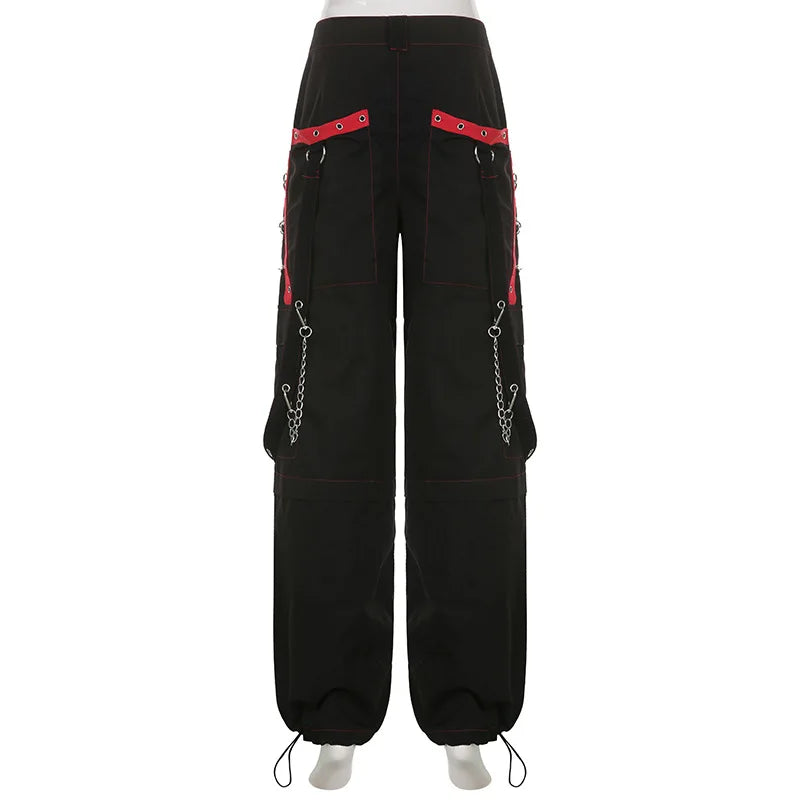 Women Gothic Punk Pants Hip Hop Harajuku Baggy Y2k Cargo Pants Casual Streetwear 90s Wide Leg Retro Low Waist  Women Trousers