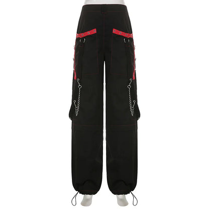 Women Gothic Punk Pants Hip Hop Harajuku Baggy Y2k Cargo Pants Casual Streetwear 90s Wide Leg Retro Low Waist  Women Trousers