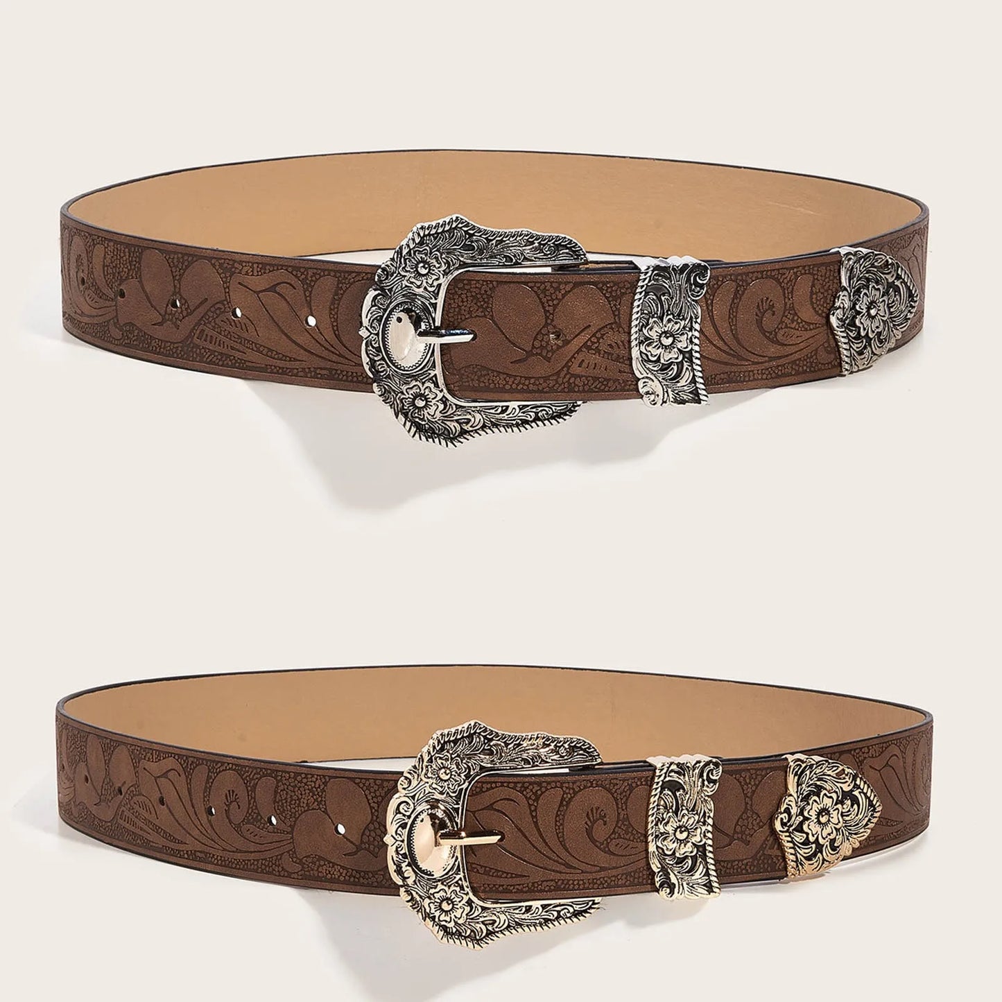 Western Belt Carved Men'S And Women'S Retro Belt Flower Leather