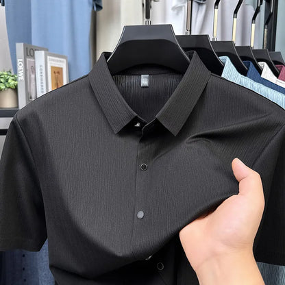 Men's Slim Fit Short Sleeve Dress Shirt Premium Spandex Stretch Fabric Solid Colors Business Casual