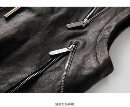 Mauroicardi Spring Autumn Luxury Elegant Cool Black Pu Leather Vest for Men with Hood Zipper Sleeveless Jacket Men Clothing 2023