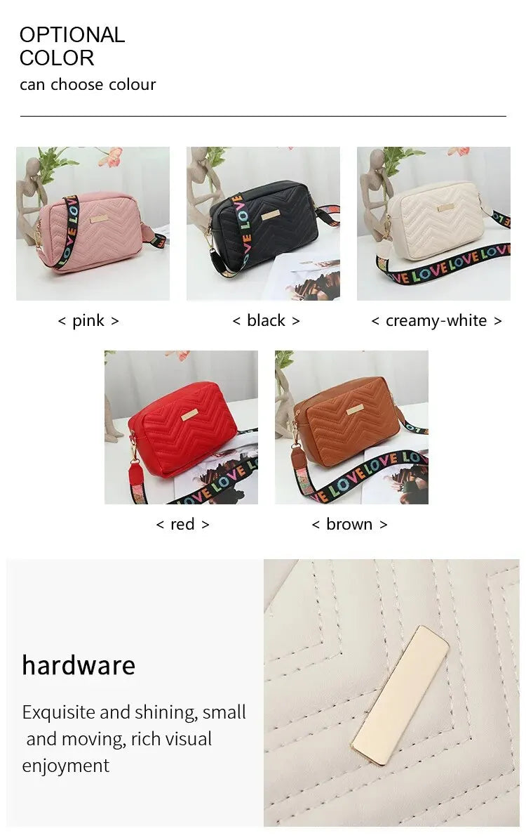 Embroidered Camera Bag PU Material Casual Small Square Bag Versatile Shoulder Strap