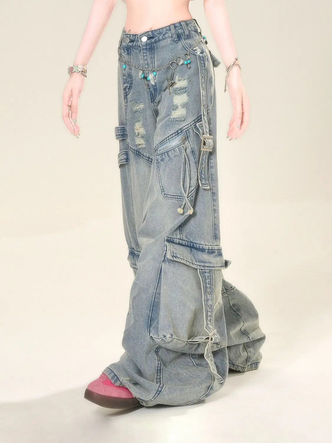 Women's Blue Star Embroidered Jeans Baggy Y2K High Street Harajuku Fashion High Waist Wide Leg Retro Jeans Pants Clothing 2025