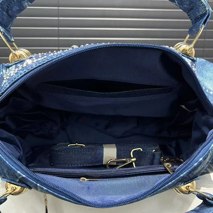 Gemstone inlaid elegant handbag, Boston bag, personalized street style