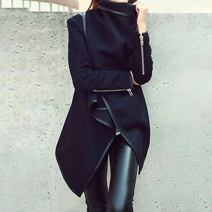 Women's Asymmetric High Neck Jacket Long Sleeves Casual Chic Coats For Office & Streetwear