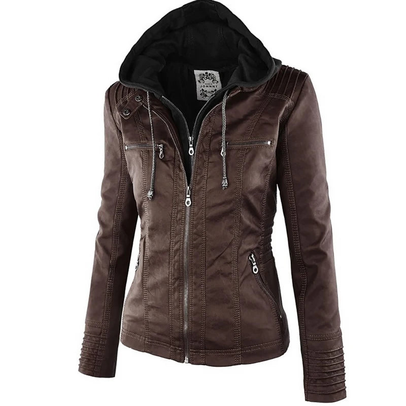 Winter Faux Leather Jacket Women's - Fashionqueene.com