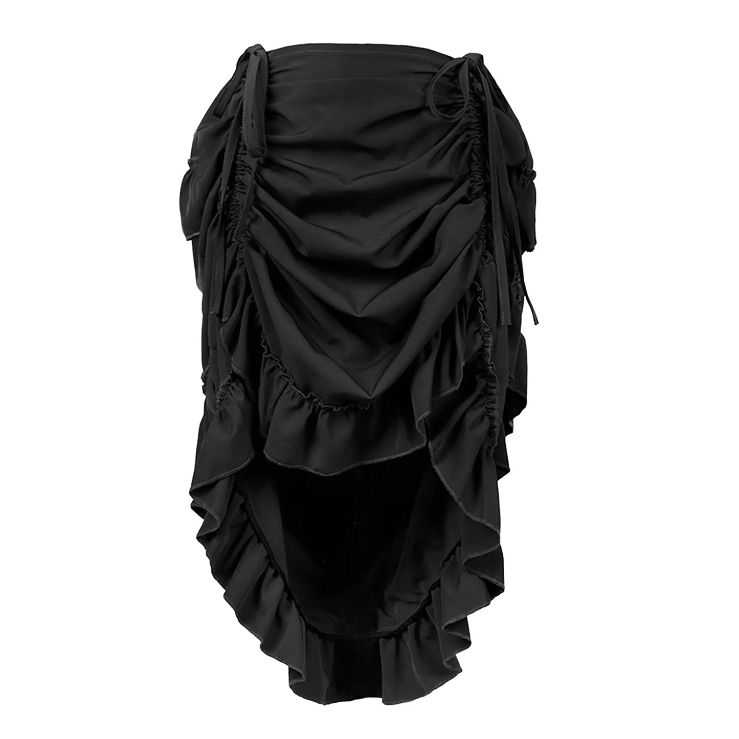 Punk Vintage Skirt For Women Gothic Steampunk Midi Ruffle Hem High Waist Pleated