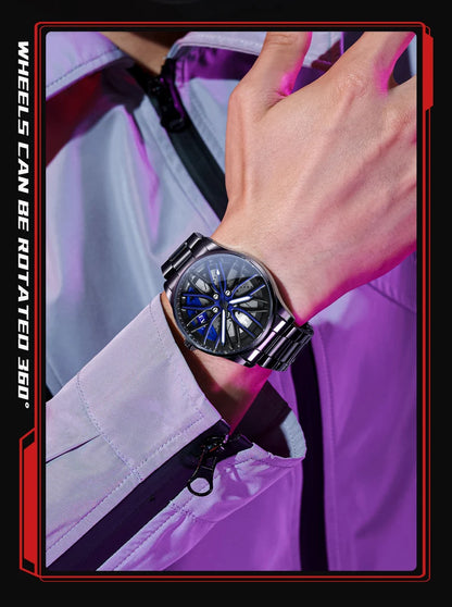 Mens Watch Original Rotatable Wheel Hub Dial Fashion Trend Quartz Watch Waterproof Luminous