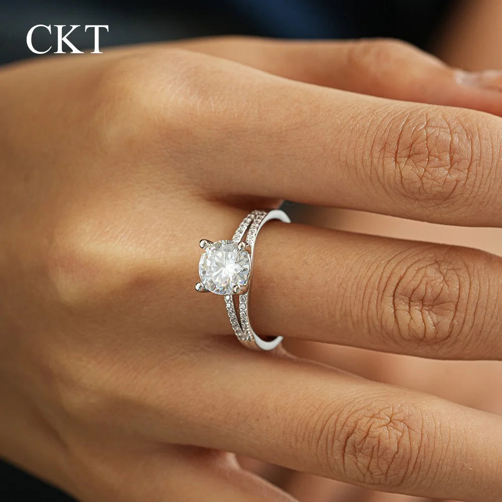 CKT Real 18k White Gold Diamond Ring for Women Platinum Pt950 Couple Rings 2ct Moissanite Wedding Engagement Jewelry Fine Gift