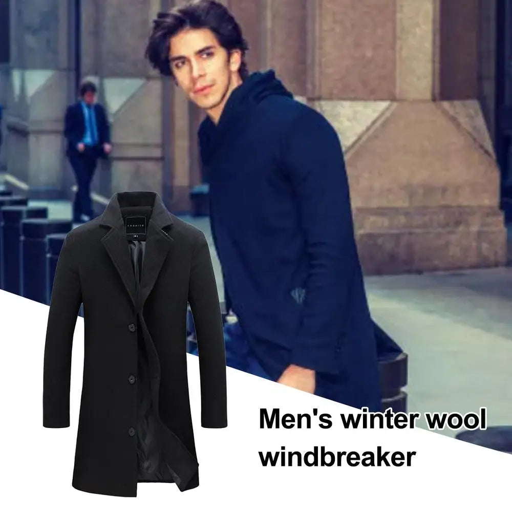 Trench Coat Wool Long Sleeve Winter Slim Fit for Boys Males Adults