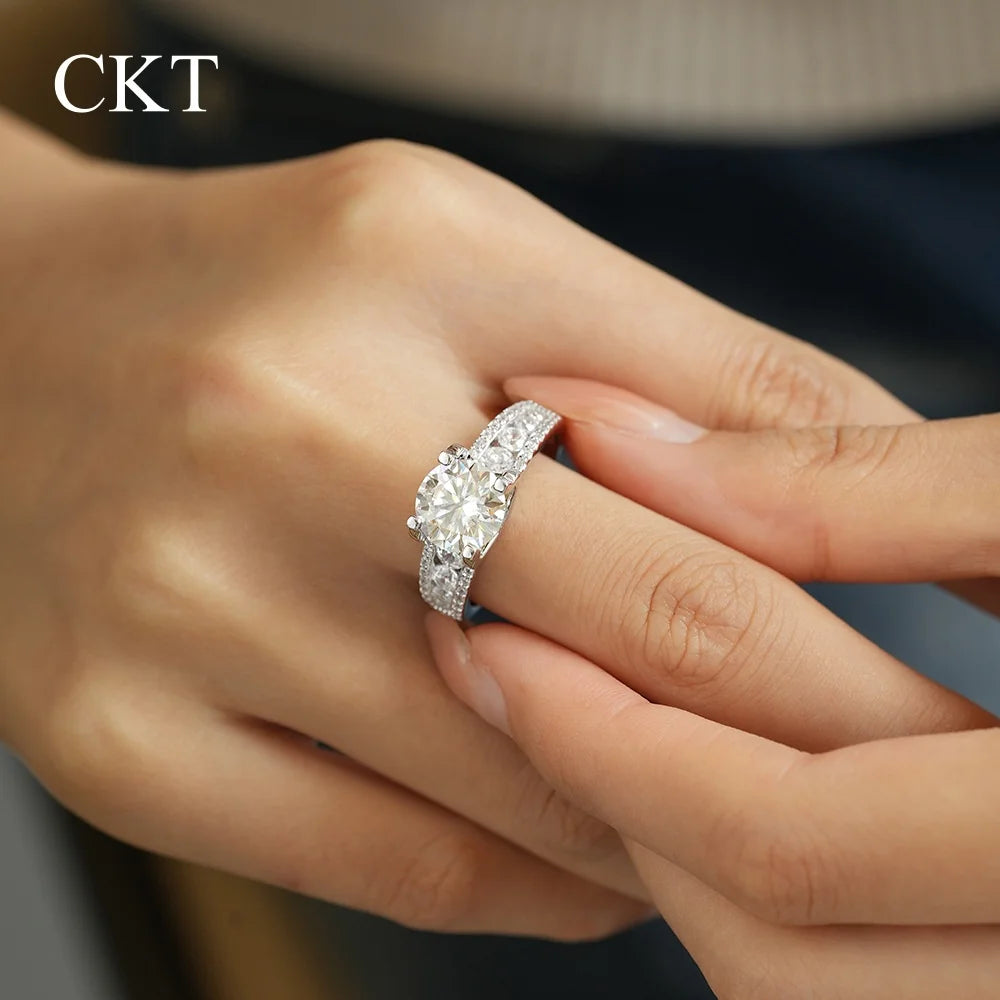 CKT Designer Girl Birthday Gift 18K White Gold Rings 3ct D Color Moissanite Diamonds Platinum Pt950 Fine Jewelry Engagement Ring