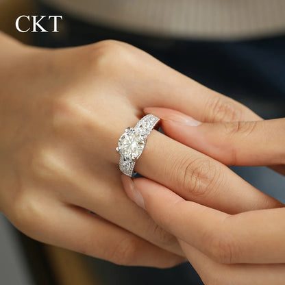CKT Designer Girl Birthday Gift 18K White Gold Rings 3ct D Color Moissanite Diamonds Platinum Pt950 Fine Jewelry Engagement Ring