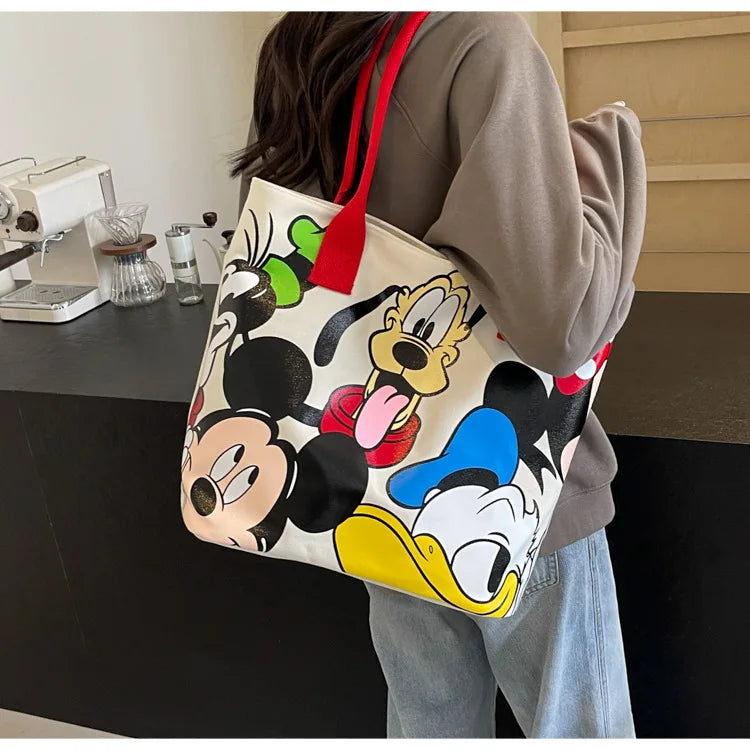 DisneyCartoon Mickey Fashion Versatile Large Capacity Canvas Shoulder Bag Women's Casual Versatile Tote Bag