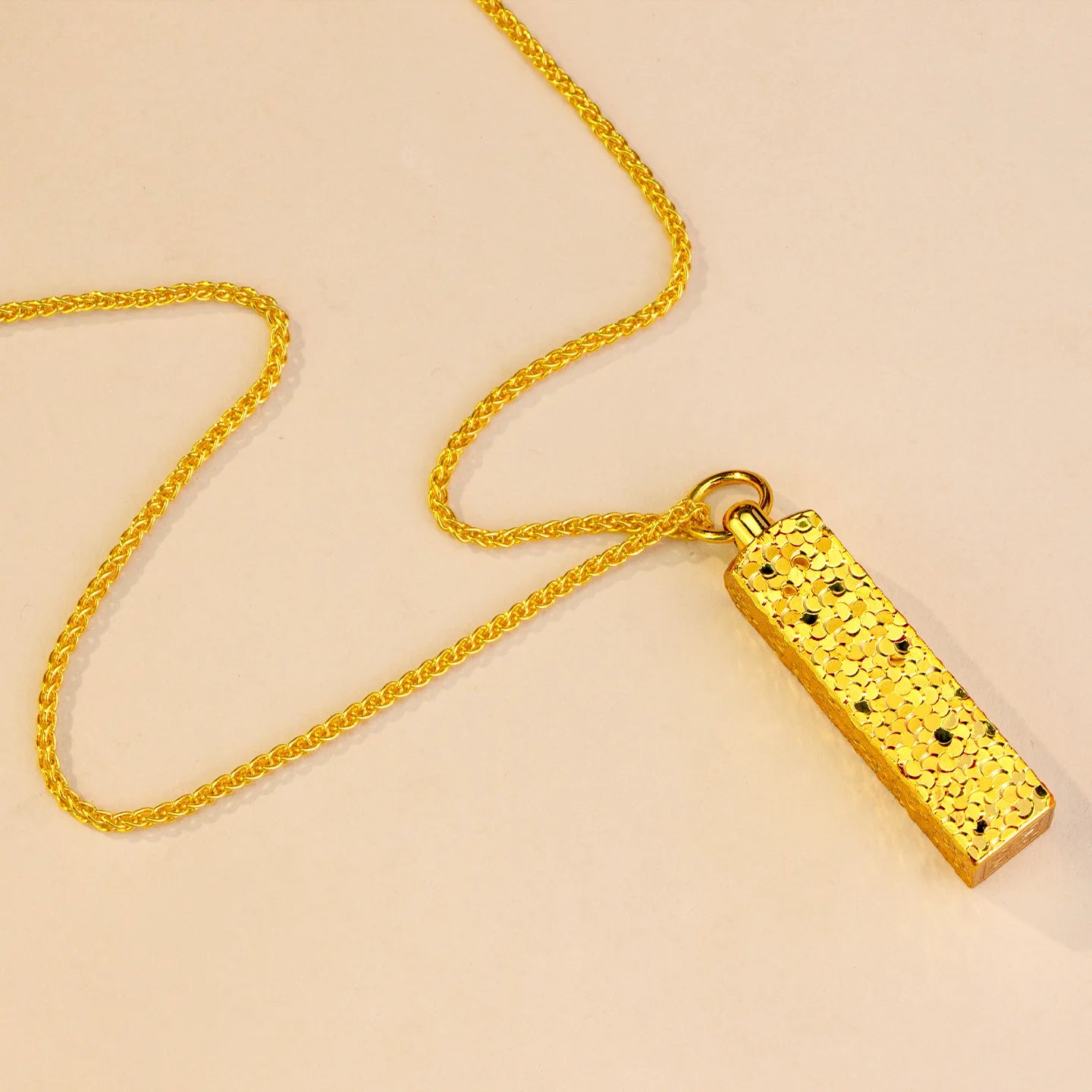 Gold store 9999 24K real gold sparkling crushed ice small gold bar pendant versatile clavicle chain for women