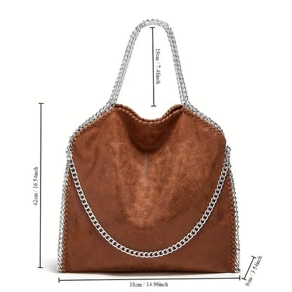 Chain Shoulder Bag, Large Capacity Tote Bag, Fashion Woven Hobo Bag For Women
